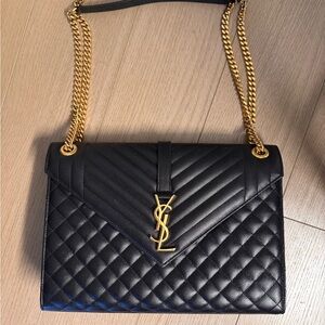 Yves Saint Laurent Black Quilted Shoulder Bag with Gold Chain